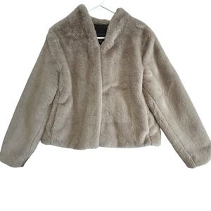 Banana Republic Taupe Faux Fur Jacket Hook Eye Closure Coat Womens Large soft